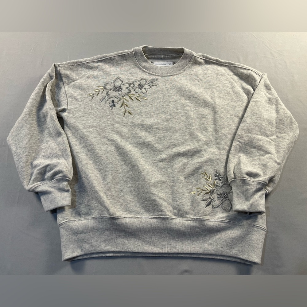 Abercrombie Kids Girl’s Gray Crewneck Sweatshirt With Silver and Gold Embroidery
